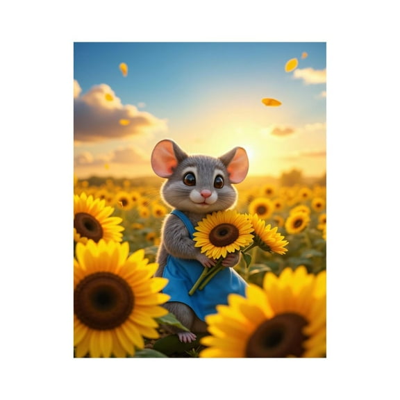 Paint by Numbers Kit for Adults, Animated Mouse Sunflower Field Scene Paint by Numbers, Easy Paint by Numbers Kit for Adults Beginner, DIY Adult Paint by Number Kits on Canvas, 12x16in Home Decor