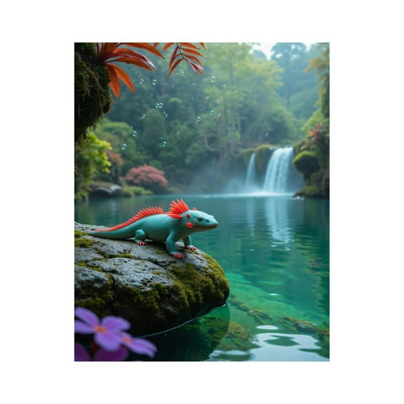 Paint by Numbers Kit for Adults, Aqua Lizard By Waterfall Scene Paint by Numbers, Easy Paint by Numbers Kit for Adults Beginner, DIY Adult Paint by Number Kits on Canvas, 12x16in Home Decor