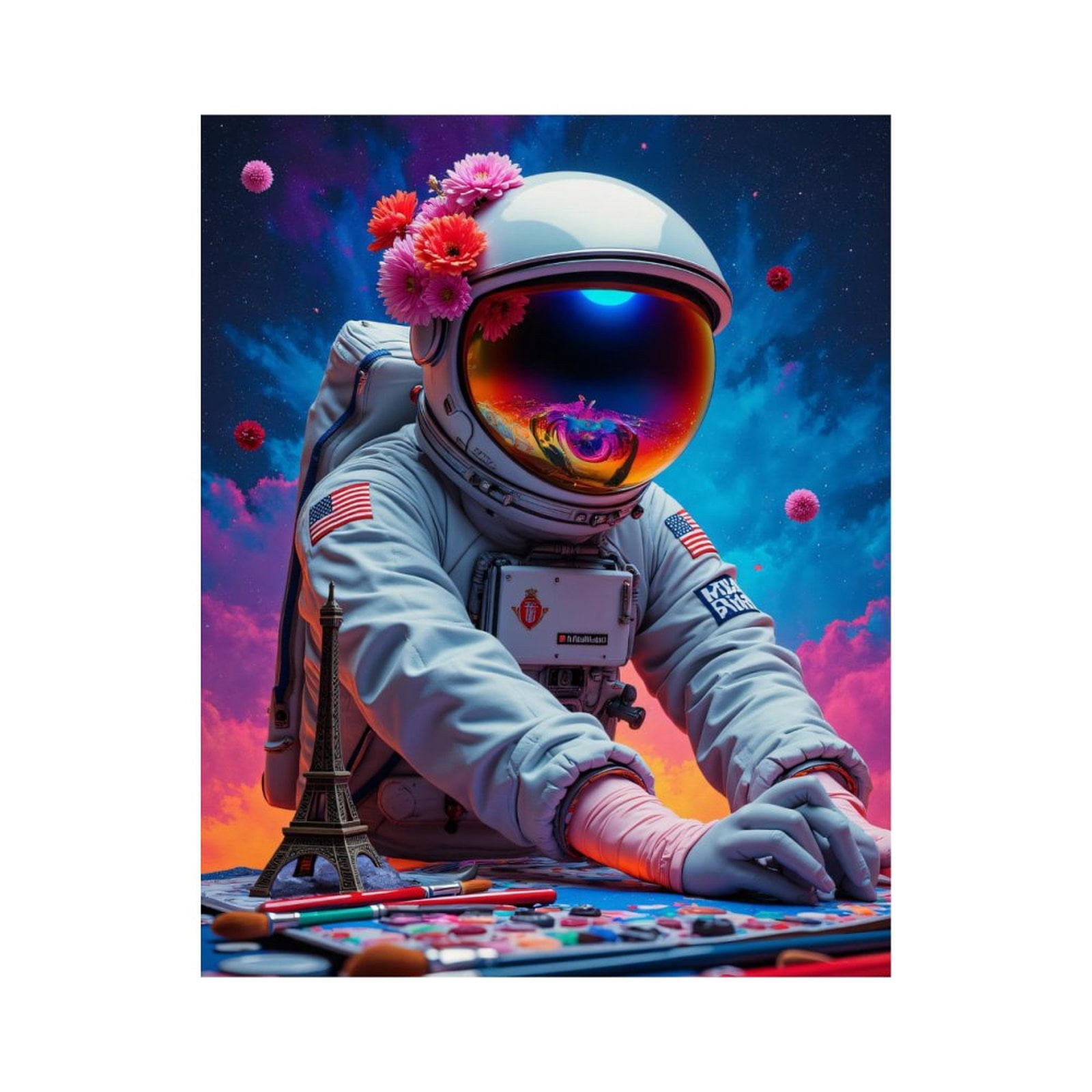 Paint by Numbers Kit for Adults, Astronaut Flowers Space Art Eiffel Tower Paint by Numbers, Easy Paint by Numbers Kit for Adults Beginner, DIY Adult Paint by Number Kits on Canvas, Home Decor