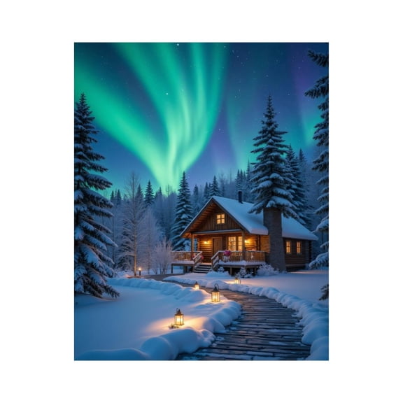 Paint by Numbers Kit for Adults, Aurora Borealis Winter Cabin Scene Paint by Numbers, Easy Paint by Numbers Kit for Adults Beginner, DIY Adult Paint by Number Kits on Canvas, Home Decor 12x16in