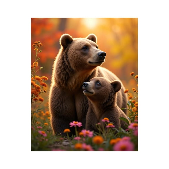 Paint by Numbers Kit for Adults, Autumn Bears Among Blossoms Paint by Numbers, Easy Paint by Numbers Kit for Adults Beginner, DIY Adult Paint by Number Kits on Canvas, Home Decor