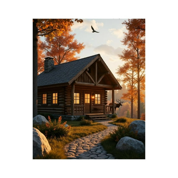 Paint by Numbers Kit for Adults, Autumn Cabin Sunset Pathway Bird Paint by Numbers, Easy Paint by Numbers Kit for Adults Beginner, DIY Adult Paint by Number Kits on Canvas, Home Decor