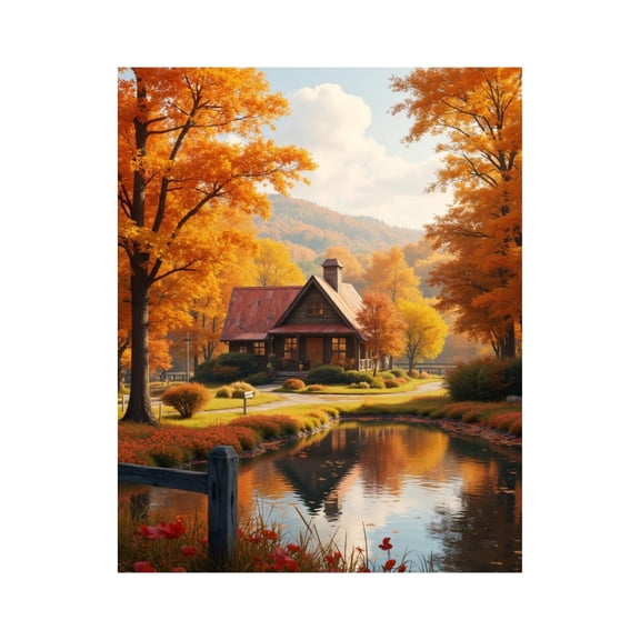 Paint by Numbers Kit for Adults, Autumn Cottage Reflection Scenic Landscape Paint by Numbers, Easy Paint by Numbers Kit for Adults Beginner, DIY Adult Paint by Number Kits on Canvas, Home Decor