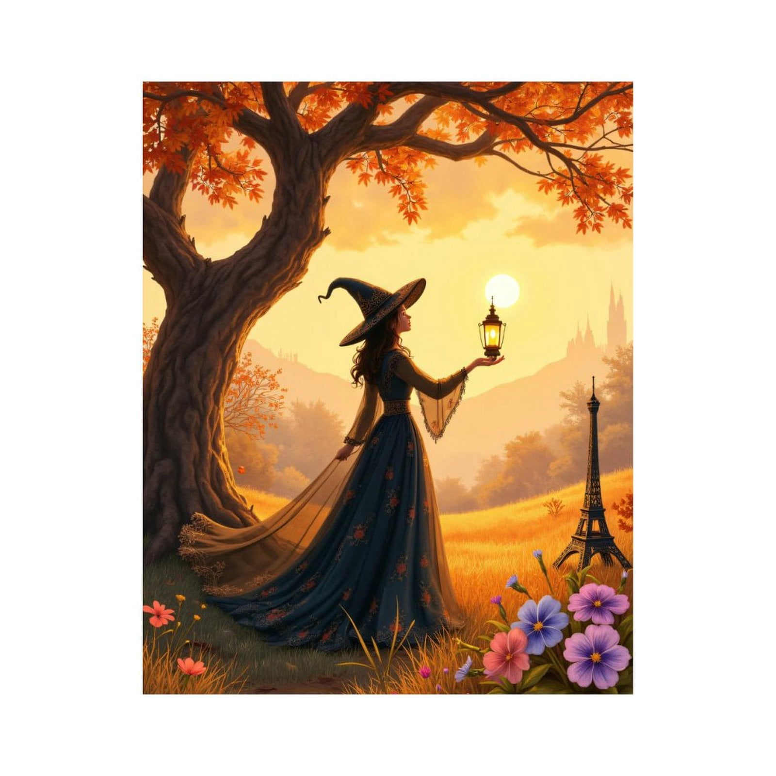 Paint by Numbers Kit for Adults, Autumn Enchantment Witch Lantern Paint by Numbers, Easy Paint by Numbers Kit for Adults Beginner, DIY Adult Paint by Number Kits on Canvas, Home Decor