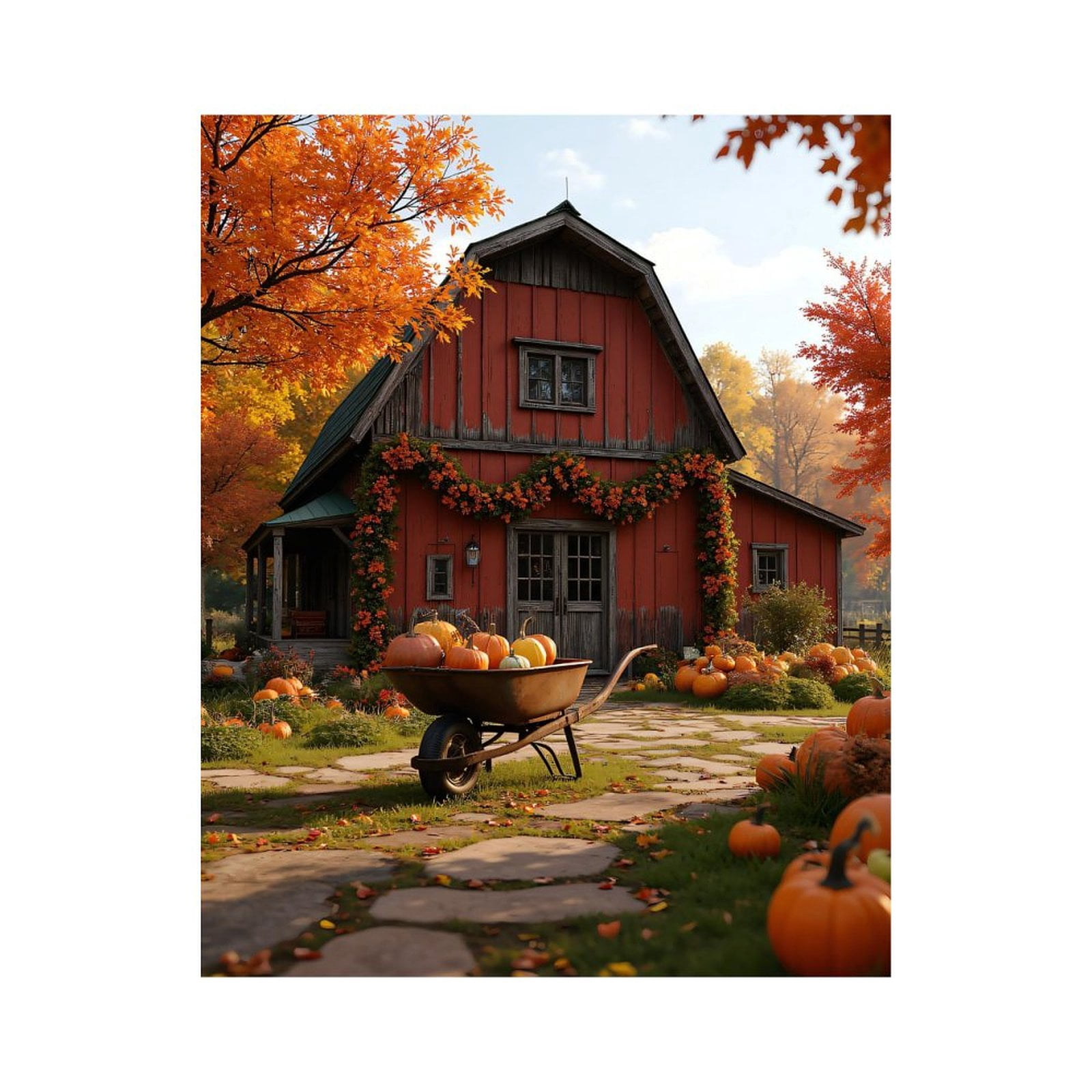 Paint by Numbers Kit for Adults, Autumn Farmhouse Pumpkins Wheelbarrow ...