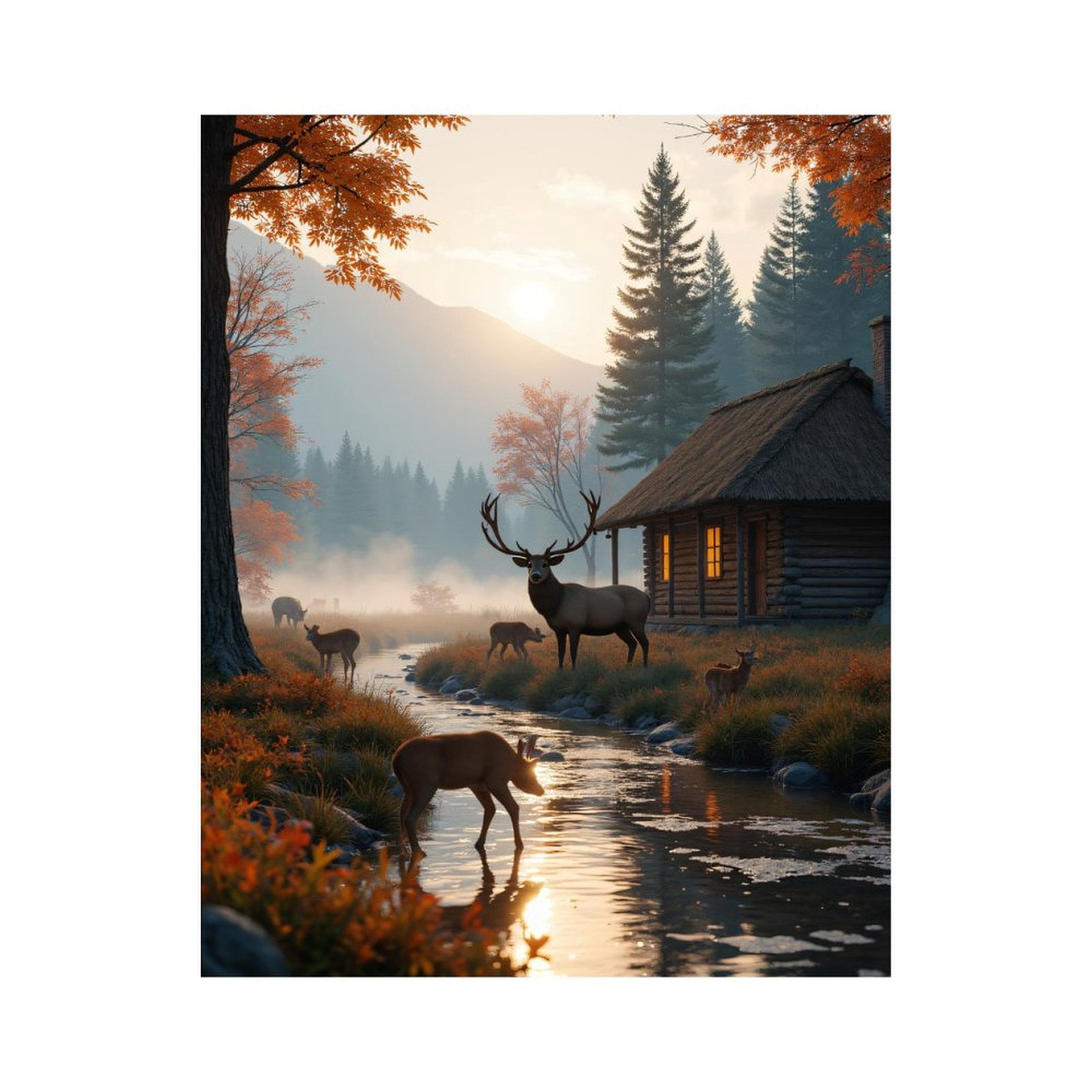 Paint by Numbers Kit for Adults, Autumn Forest Stream Cabin Deer Paint by Numbers, Easy Paint by Numbers Kit for Adults Beginner, DIY Adult Paint by Number Kits on Canvas, Home Decor