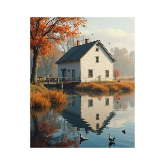 Paint by Numbers Kit for Adults, Autumn House Reflection Tranquil Lake Paint by Numbers, Easy Paint by Numbers Kit for Adults Beginner, DIY Adult Paint by Number Kits on Canvas, 12x16in Home Decor
