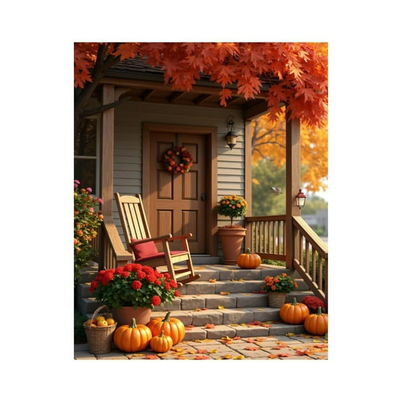 Paint by Numbers Kit for Adults, Autumn Porch Pumpkins Flowers Rocking Chair Paint by Numbers, Easy Paint by Numbers Kit for Adults Beginner, DIY Adult Paint by Number Kits on Canvas, Home Decor