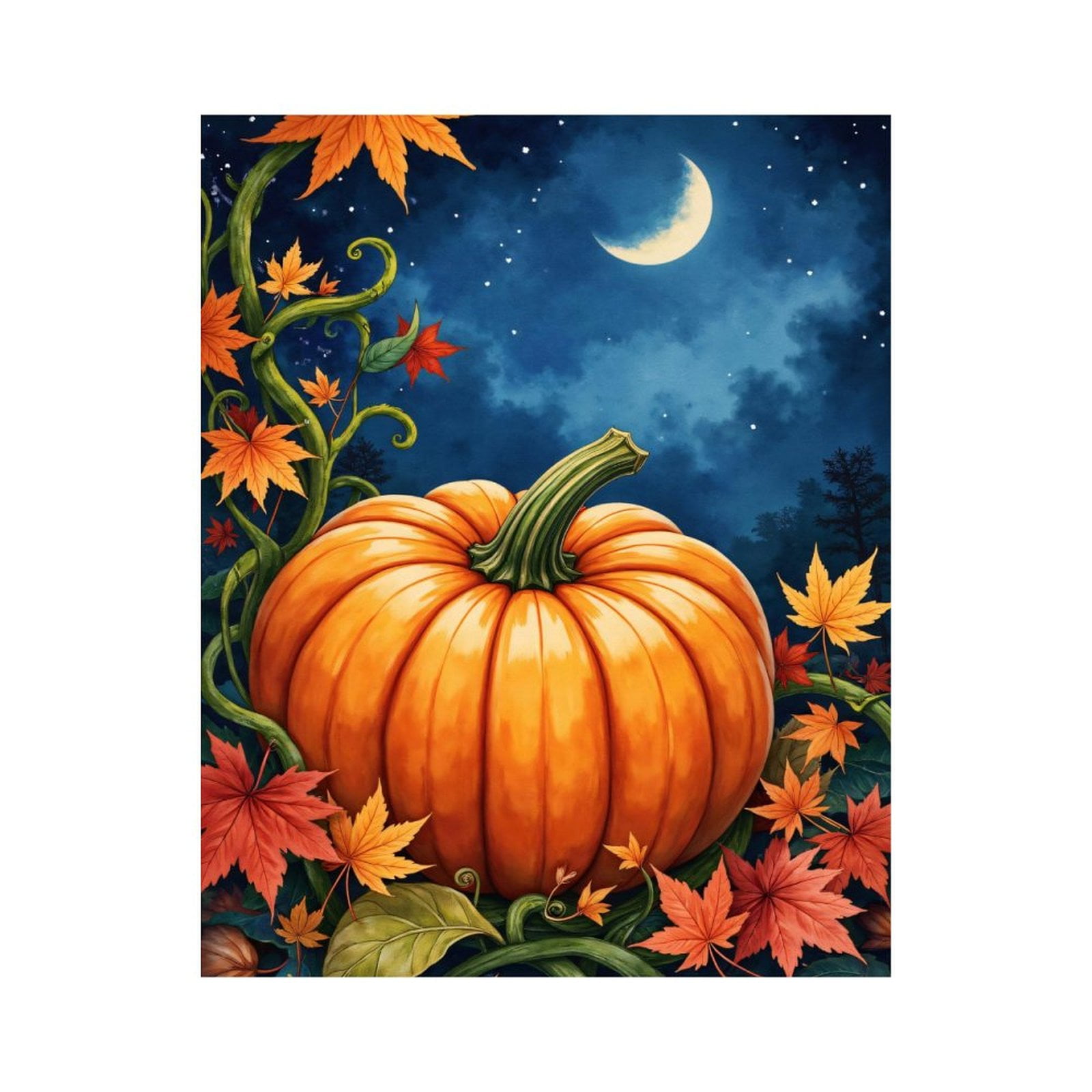 Paint by Numbers Kit for Adults, Autumn Pumpkin Under Moonlit Sky Paint by Numbers, Easy Paint by Numbers Kit for Adults Beginner, DIY Adult Paint by Number Kits on Canvas, Home Decor