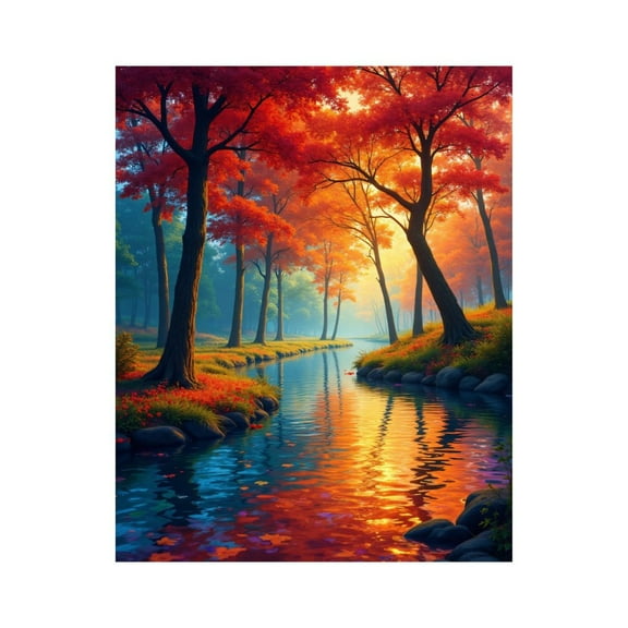 Paint by Numbers Kit for Adults, Autumn River Sunrise ReflectionScene Paint by Numbers, Easy Paint by Numbers Kit for Adults Beginner, DIY Adult Paint by Number Kits on Canvas, 12x16in Home Decor
