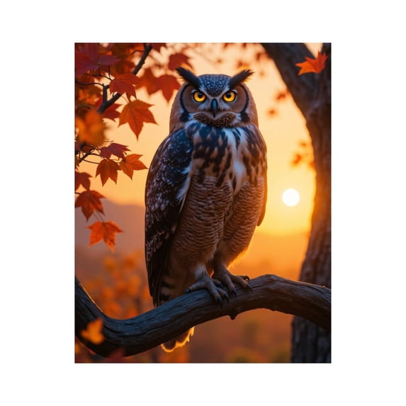 Paint by Numbers Kit for Adults, Autumn Sunset Owl Perched Branch Paint by Numbers, Easy Paint by Numbers Kit for Adults Beginner, DIY Adult Paint by Number Kits on Canvas, Home Decor