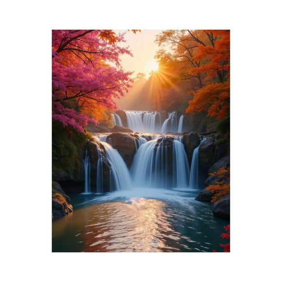 Paint by Numbers Kit for Adults, Autumn Waterfall Sunrise Scenery Paint by Numbers, Easy Paint by Numbers Kit for Adults Beginner, DIY Adult Paint by Number Kits on Canvas, Home Decor