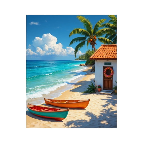 Paint by Numbers Kit for Adults, Beach Palm Boats Blue Sky Paint by Numbers, Easy Paint by Numbers Kit for Adults Beginner, DIY Adult Paint by Number Kits on Canvas, Home Decor