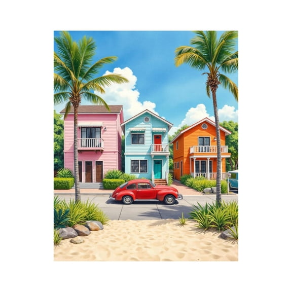 Paint by Numbers Kit for Adults, Beach Street Colorful Houses Car Paint by Numbers, Easy Paint by Numbers Kit for Adults Beginner, DIY Adult Paint by Number Kits on Canvas, 12x16in Home Decor