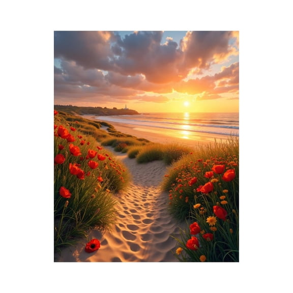 Paint by Numbers Kit for Adults, Beach Sunset Path Flowers Paint by Numbers, Easy Paint by Numbers Kit for Adults Beginner, DIY Adult Paint by Number Kits on Canvas, Home Decor