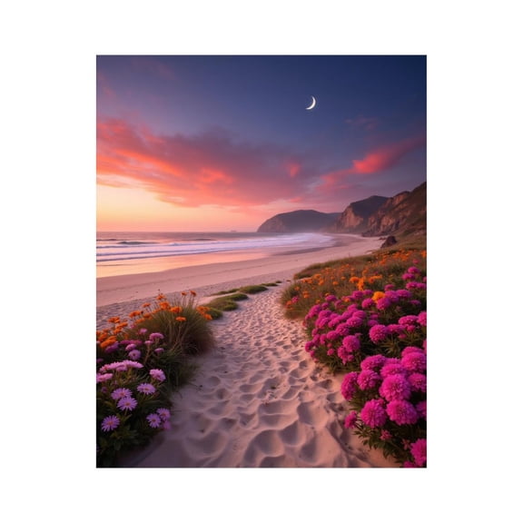 Paint by Numbers Kit for Adults, Beach Sunset Path Flowers Sky Paint by Numbers, Easy Paint by Numbers Kit for Adults Beginner, DIY Adult Paint by Number Kits on Canvas, 12x16in Home Decor