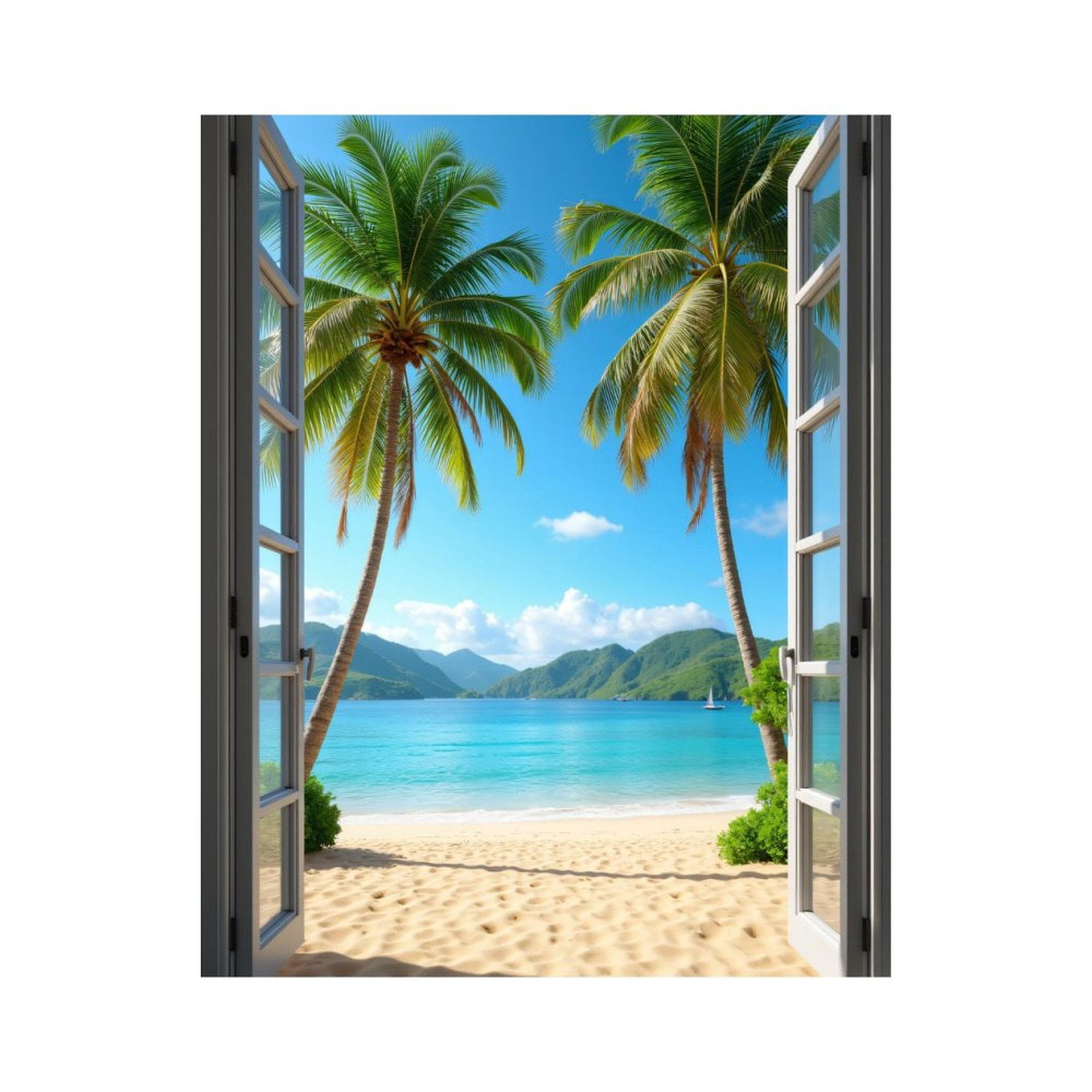 Paint by Numbers Kit for Adults, Beach View Open Window Palms Ocean Paint by Numbers, Easy Paint by Numbers Kit for Adults Beginner, DIY Adult Paint by Number Kits on Canvas, Home Decor