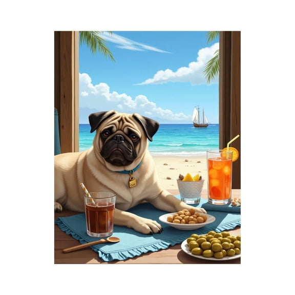 Paint by Numbers Kit for Adults, Beachside Pug Relaxation Scene Paint by Numbers, Easy Paint by Numbers Kit for Adults Beginner, DIY Adult Paint by Number Kits on Canvas, Home Decor