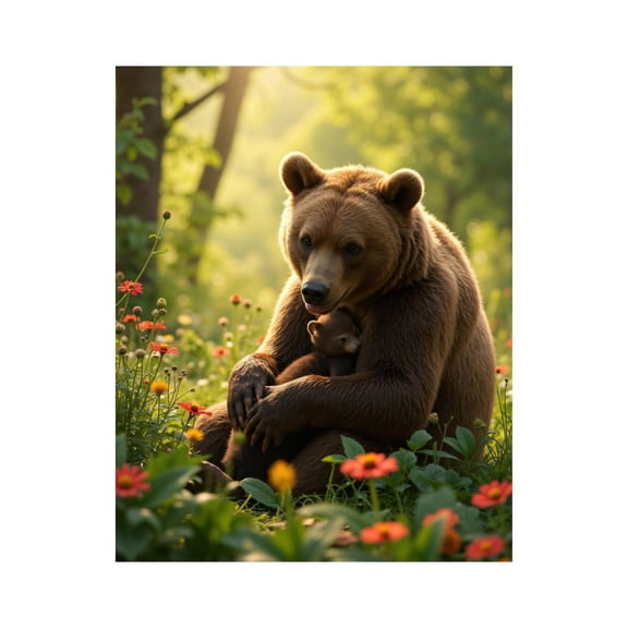 Paint by Numbers Kit for Adults, Bear With Cub In Flower Meadow Paint by Numbers, Easy Paint by Numbers Kit for Adults Beginner, DIY Adult Paint by Number Kits on Canvas, Home Decor