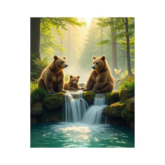 Paint by Numbers Kit for Adults, Bear Family Waterfall Forest Scene Paint by Numbers, Easy Paint by Numbers Kit for Adults Beginner, DIY Adult Paint by Number Kits on Canvas, Home Decor