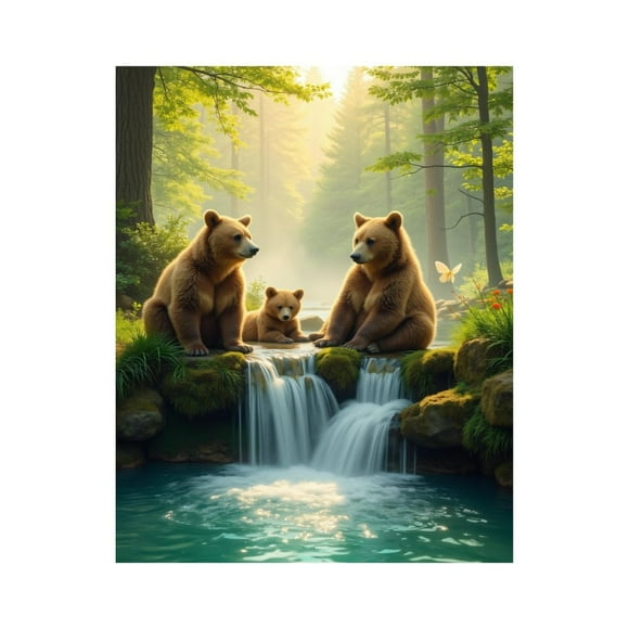 Paint by Numbers Kit for Adults, Bear Family Waterfall Forest Scene Paint by Numbers, Easy Paint by Numbers Kit for Adults Beginner, DIY Adult Paint by Number Kits on Canvas, 12x16in Home Decor
