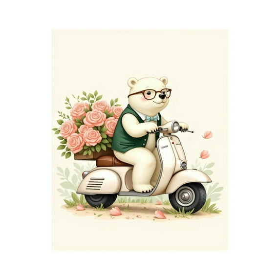 Paint by Numbers Kit for Adults, Bear Riding Scooter With Flowers Paint by Numbers, Easy Paint by Numbers Kit for Adults Beginner, DIY Adult Paint by Number Kits on Canvas, 12x16in Home Decor