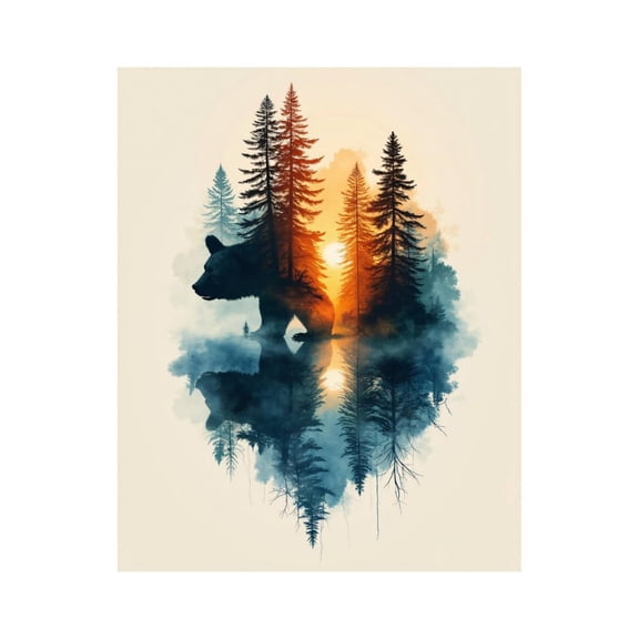 Paint by Numbers Kit for Adults, Bear Silhouette Forest Reflection Sunset Paint by Numbers, Easy Paint by Numbers Kit for Adults Beginner, DIY Adult Paint by Number Kits on Canvas, 12x16in Home Decor