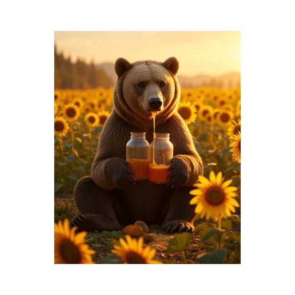 Paint by Numbers Kit for Adults, Bear Sunflowers Honey Jars Sunset Paint by Numbers, Easy Paint by Numbers Kit for Adults Beginner, DIY Adult Paint by Number Kits on Canvas, Home Decor