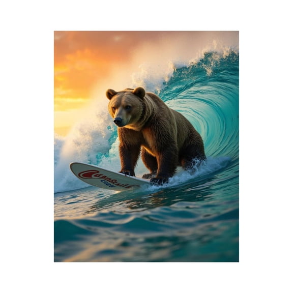 Paint by Numbers Kit for Adults, Bear Surfing Ocean Waves Sunset Paint by Numbers, Easy Paint by Numbers Kit for Adults Beginner, DIY Adult Paint by Number Kits on Canvas, Home Decor