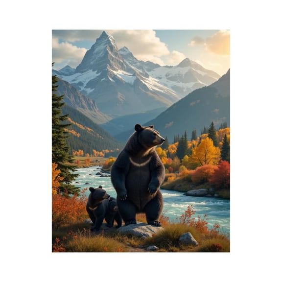 Paint by Numbers Kit for Adults, Bears In Autumn Mountain Landscape Paint by Numbers, Easy Paint by Numbers Kit for Adults Beginner, DIY Adult Paint by Number Kits on Canvas, 12x16in Home Decor
