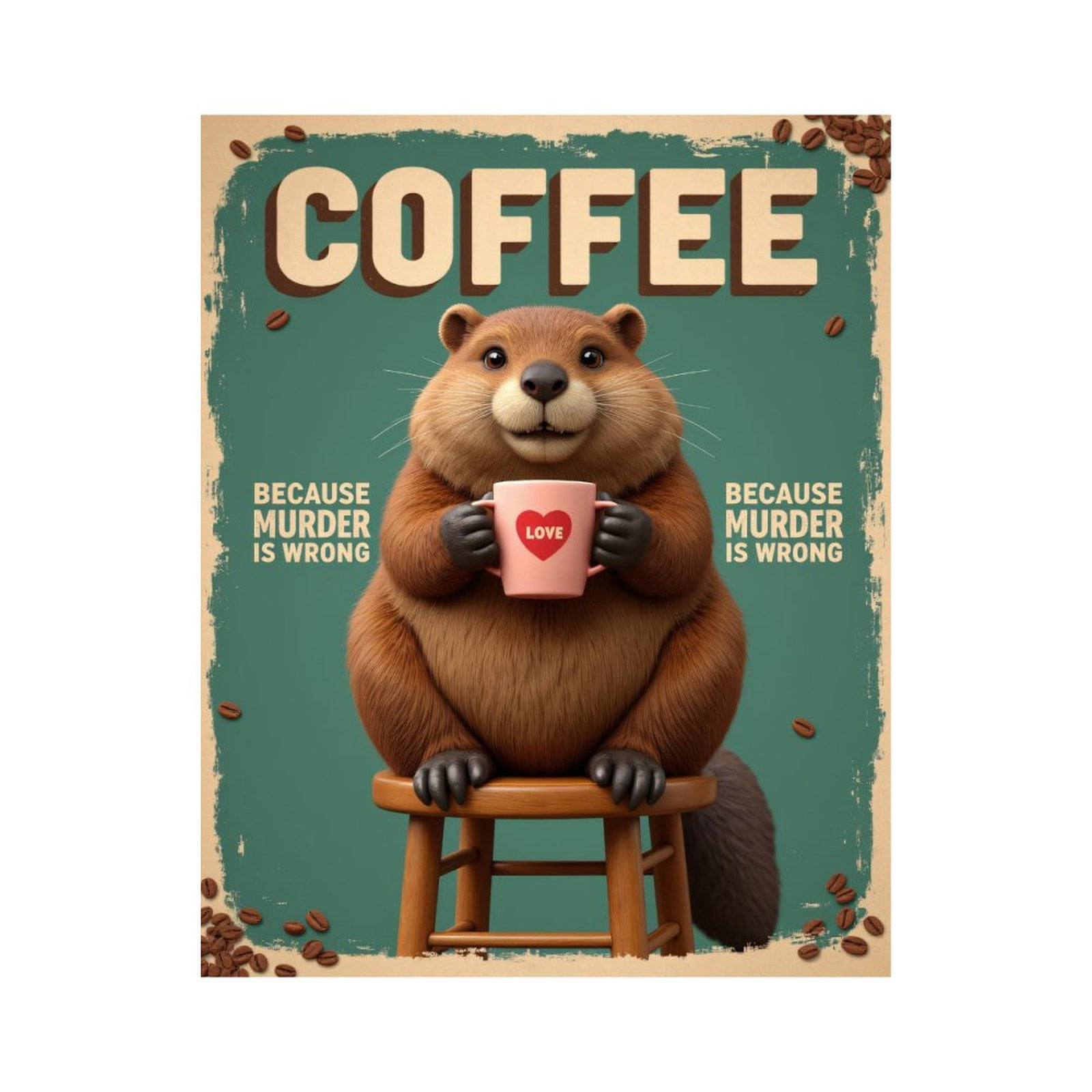 Paint by Numbers Kit for Adults, Beaver Coffee Love Cup Charm Paint by Numbers, Easy Paint by Numbers Kit for Adults Beginner, DIY Adult Paint by Number Kits on Canvas, Home Decor