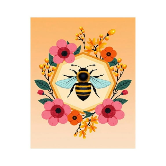 Paint by Numbers Kit for Adults, Bee Floral Pattern Art Vintage Paint by Numbers, Easy Paint by Numbers Kit for Adults Beginner, DIY Adult Paint by Number Kits on Canvas, 12x16in Home Decor