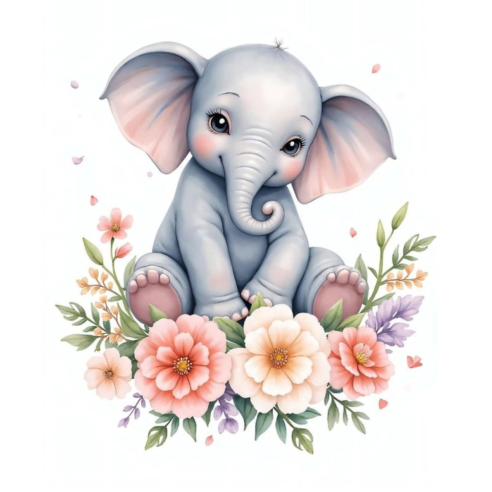 Paint By Numbers Kit for Adults Beginner - Adorable Elephant Surrounded By Flowers DIY Canvas Painting Kits for Adults, Frameless Paint By Number for Adults for Home Wall Decor 16x20 Inch