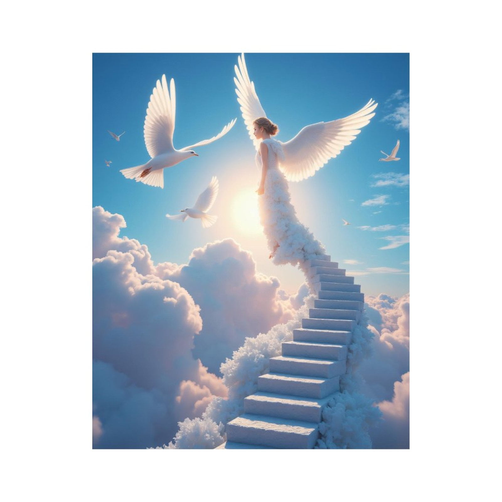 Paint By Numbers Kit for Adults Beginner - Angel Clouds Stairs Doves Sky DIY Canvas Painting Kits for Adults, Frameless Paint By Number for Adults for Home Wall Decor 16x20 Inch