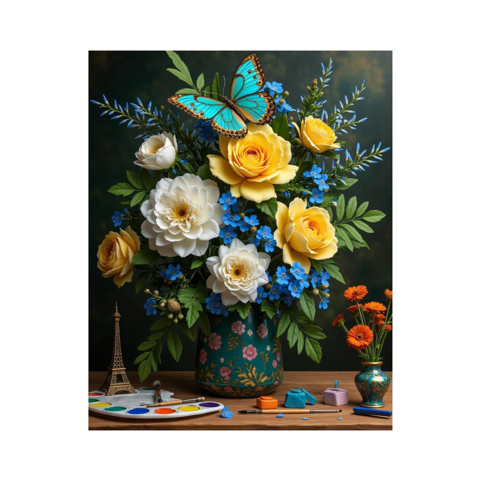 Paint By Numbers Kit for Adults Beginner - Artistic Floral Arrangement Butterfly DIY Canvas Painting Kits for Adults, Frameless Paint By Number for Adults for Home Wall Decor 16x20 Inch