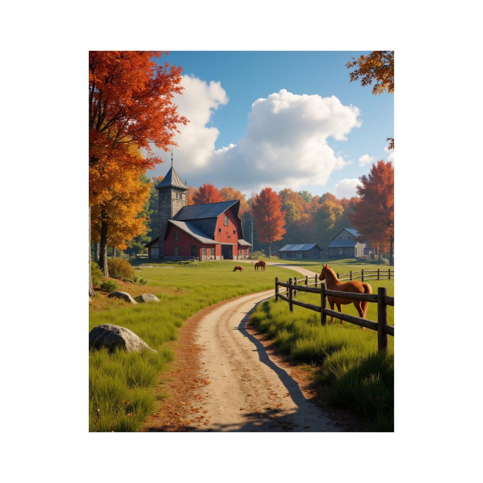 Paint By Numbers Kit for Adults Beginner - Autumn Farm Pathway With Horses DIY Canvas Painting Kits for Adults, Frameless Paint By Number for Adults for Home Wall Decor 16x20 Inch