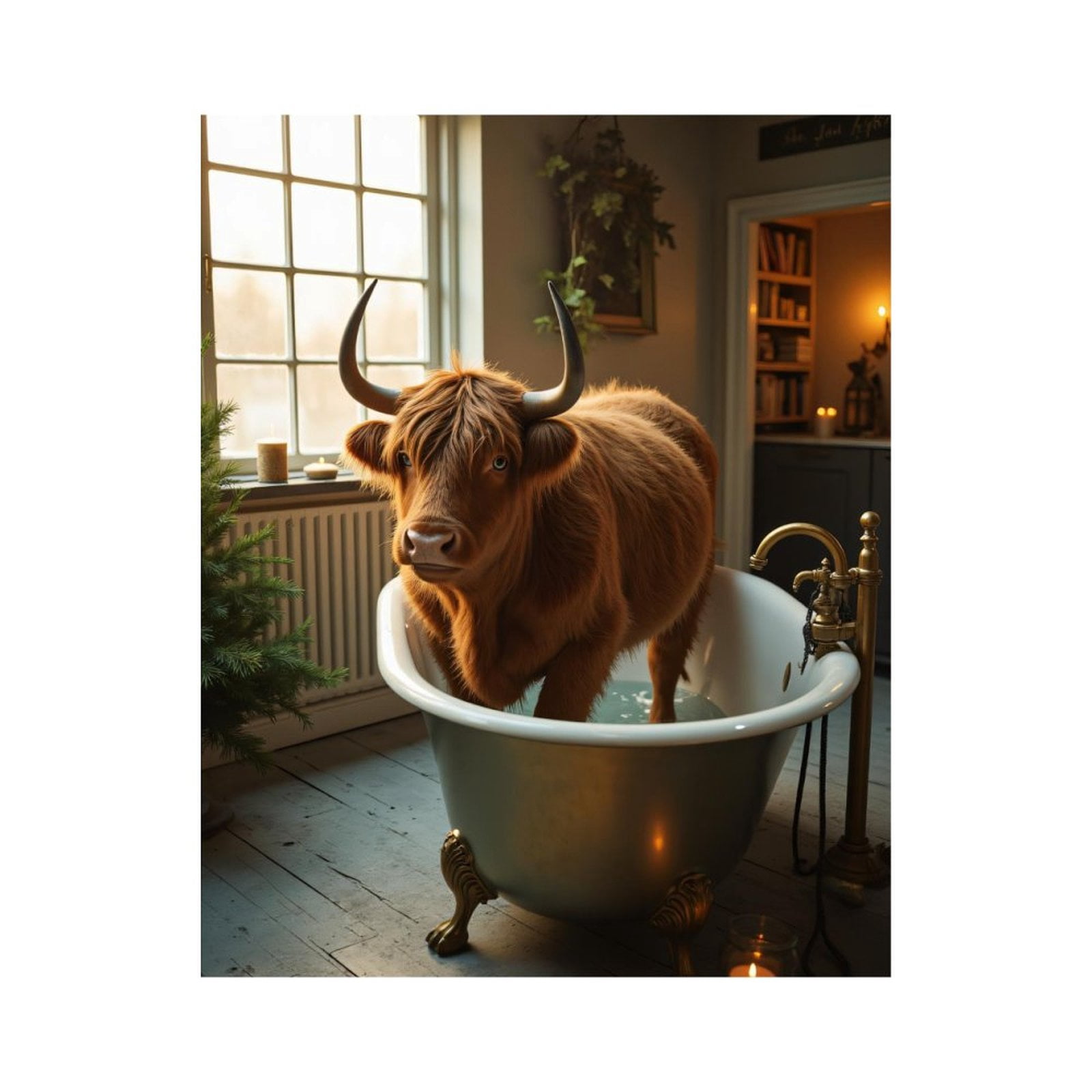 Paint By Numbers Kit for Adults Beginner - Bathing Cow Indoors With Candles DIY Canvas Painting Kits for Adults, Frameless Paint By Number for Adults for Home Wall Decor 16x20 Inch