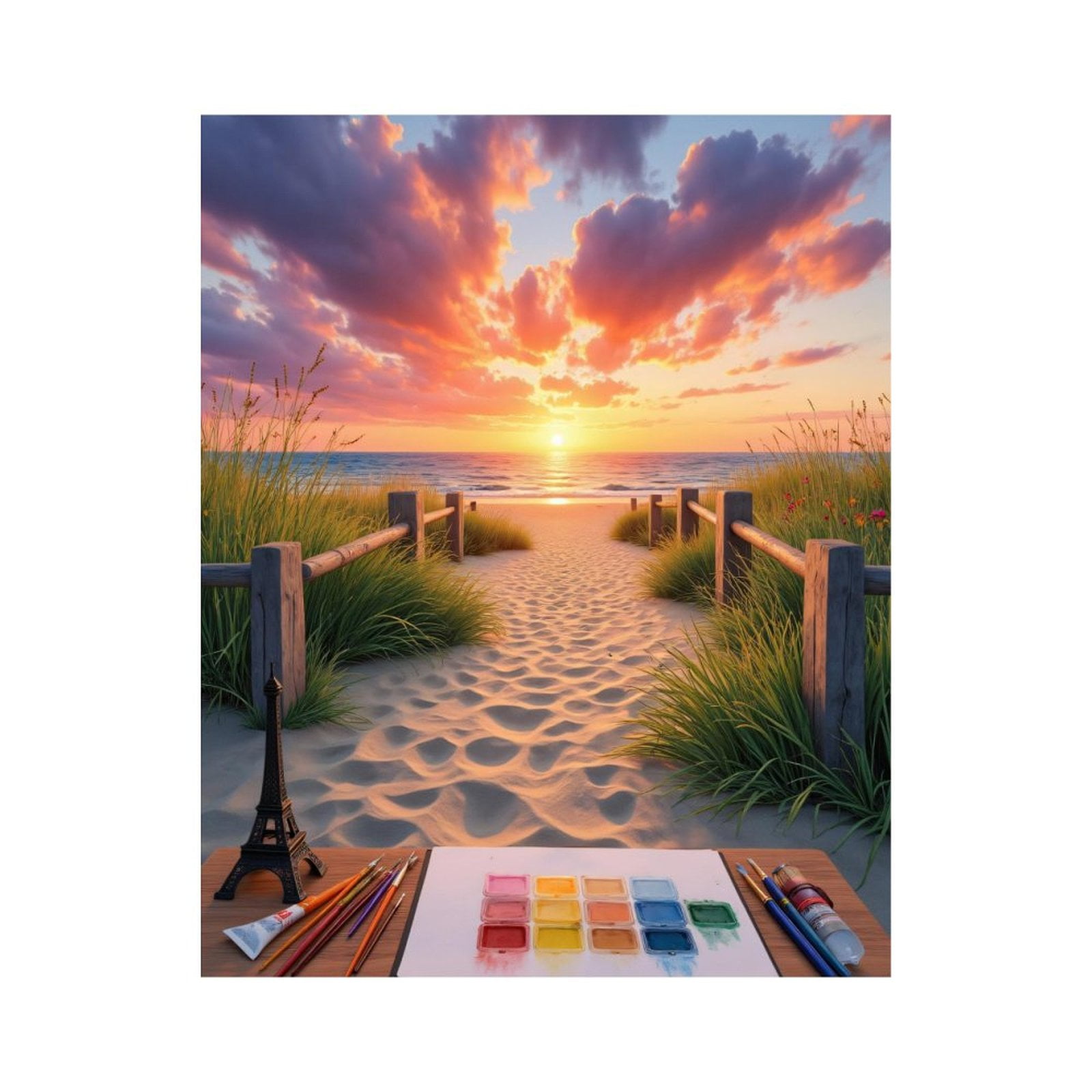 Paint By Numbers Kit for Adults Beginner - Beach Sunset Painting Watercolor Art DIY Canvas Painting Kits for Adults, Frameless Paint By Number for Adults for Home Wall Decor 16x20 Inch
