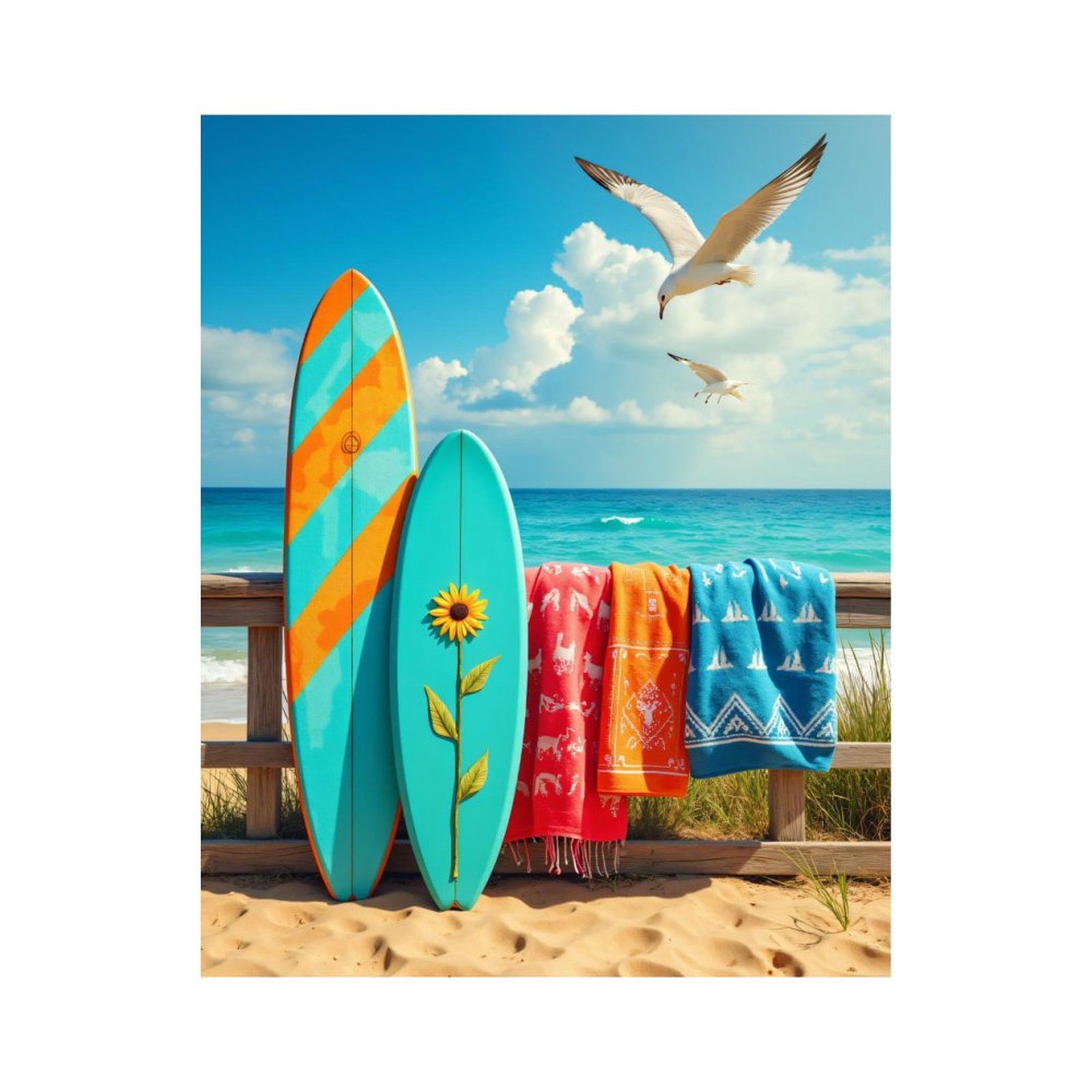 Paint By Numbers Kit for Adults Beginner - Beach Surfboards Towels Seagulls Ocean DIY Canvas Painting Kits for Adults, Frameless Paint By Number for Adults for Home Wall Decor 16x20 Inch