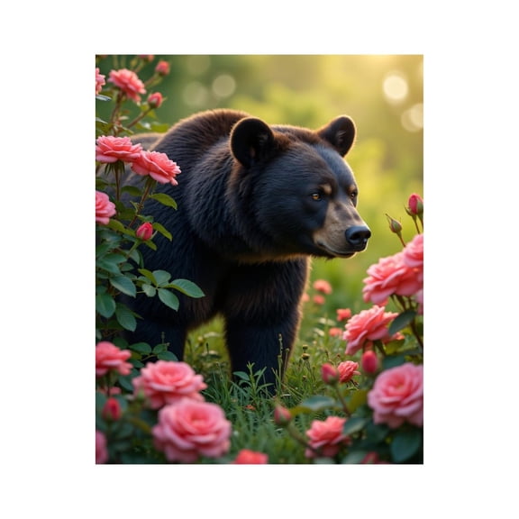 Paint By Numbers Kit for Adults Beginner - Bear Among Blossoming Roses DIY Canvas Painting Kits for Adults, Frameless Paint By Number for Adults for Home Wall Decor 16x20 Inch