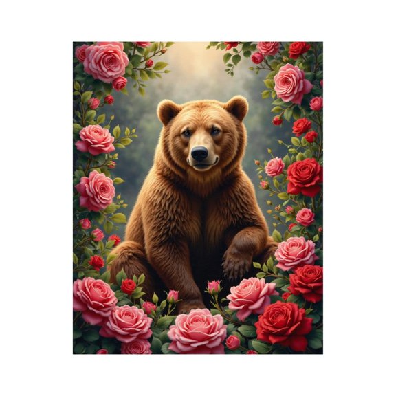 Paint By Numbers Kit for Adults Beginner - Bear Surrounded By Pink Roses DIY Canvas Painting Kits for Adults, Frameless Paint By Number for Adults for Home Wall Decor 16x20 Inch