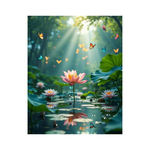 Paint By Numbers Kit for Adults Beginner - Beautiful Lotus Pond Calm Nature DIY Canvas Painting Kits for Adults, Frameless Paint By Number for Adults for Home Wall Decor 16x20 Inch