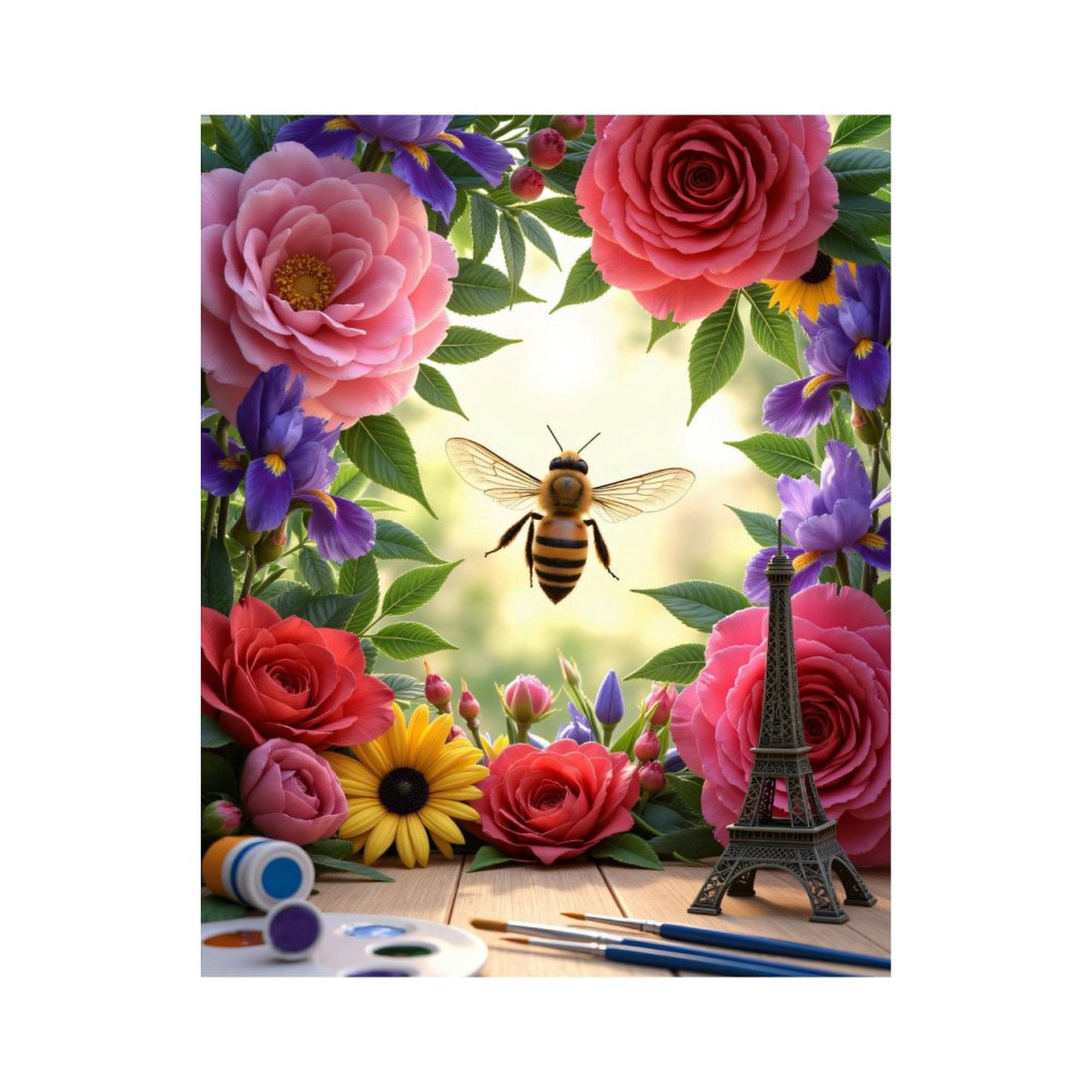 Paint By Numbers Kit for Adults Beginner - Bee Floral Art Scene Paris Palette DIY Canvas Painting Kits for Adults, Frameless Paint By Number for Adults for Home Wall Decor 16x20 Inch