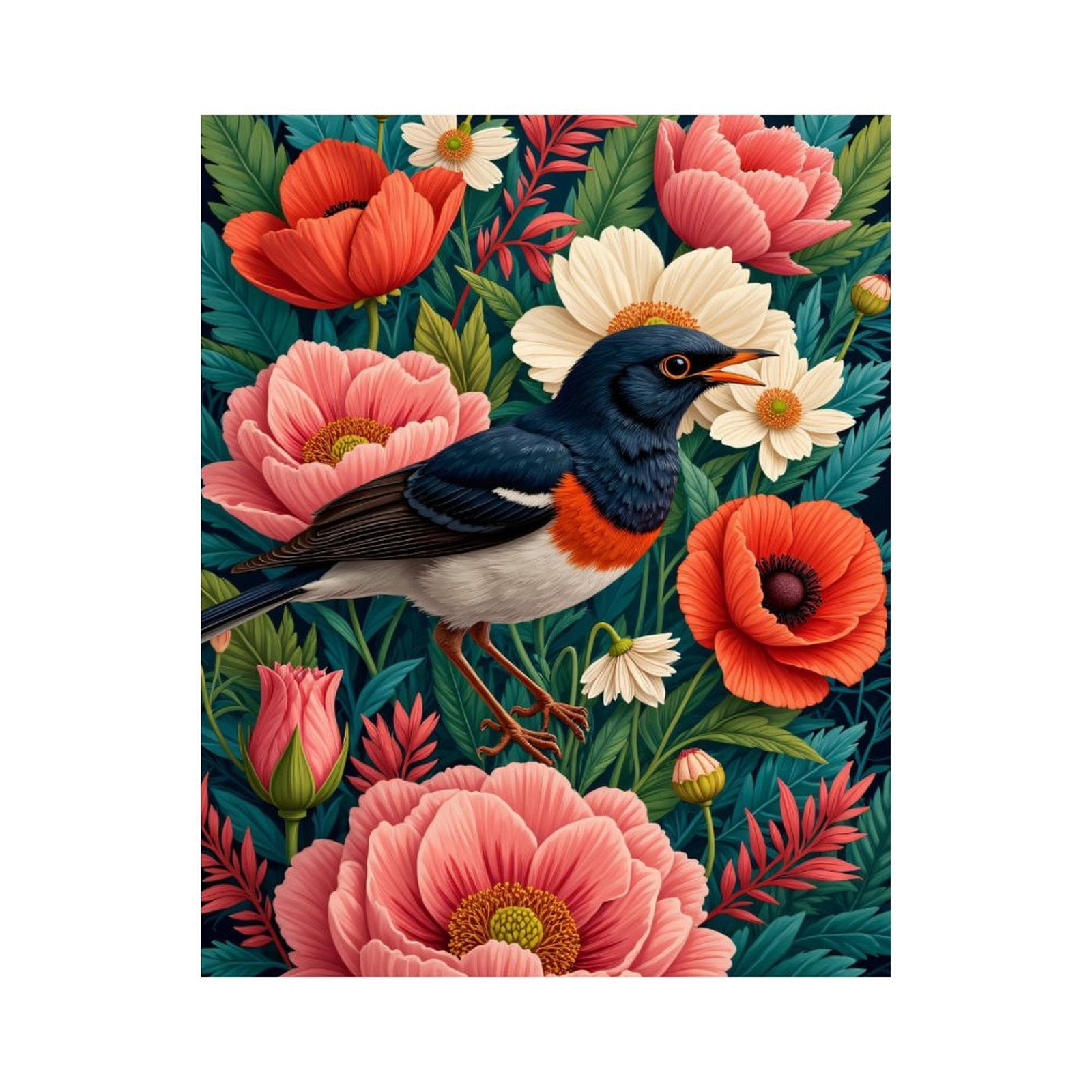 Paint By Numbers Kit for Adults Beginner - Bird Among Vibrant Flowers Art DIY Canvas Painting Kits for Adults, Frameless Paint By Number for Adults for Home Wall Decor 16x20 Inch