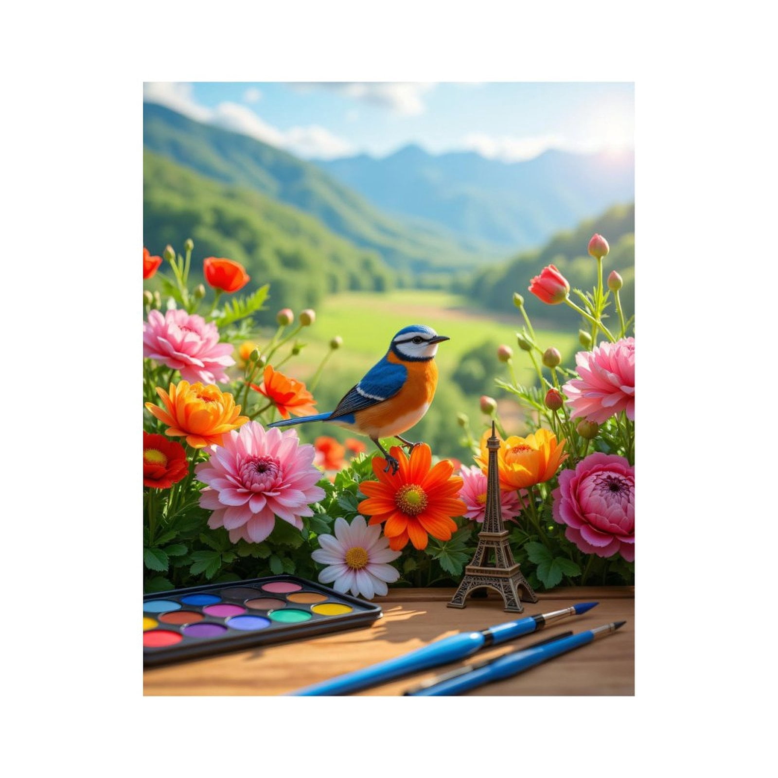 Paint By Numbers Kit for Adults Beginner - Bird Paris Scenic Art Garden DIY Canvas Painting Kits for Adults, Frameless Paint By Number for Adults for Home Wall Decor 16x20 Inch