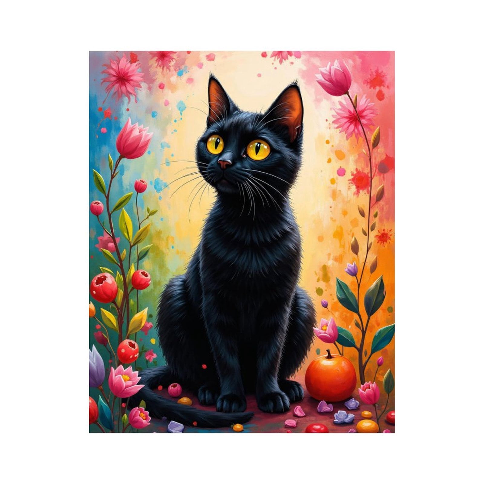 Paint By Numbers Kit for Adults Beginner - Black Cat Blossoms Vivid Colors DIY Canvas Painting Kits for Adults, Frameless Paint By Number for Adults for Home Wall Decor 16x20 Inch