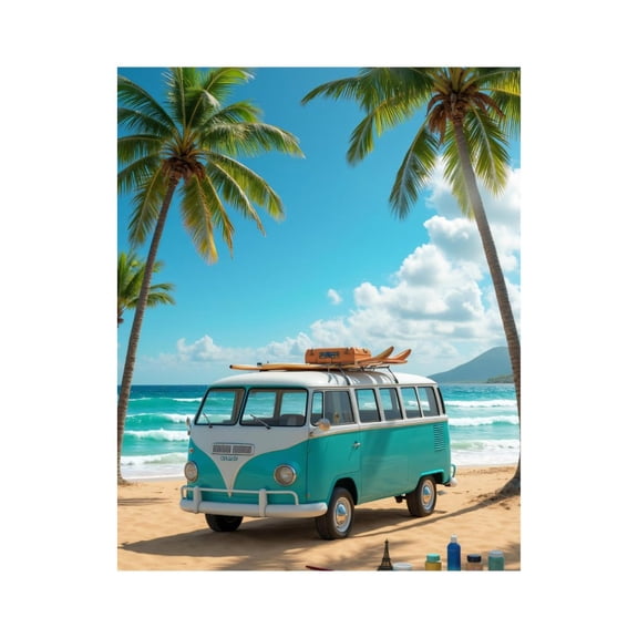 Paint By Numbers Kit for Adults Beginner - Blue Beach Van Palm Surf Waves DIY Canvas Painting Kits for Adults, Frameless Paint By Number for Adults for Home Wall Decor 16x20 Inch