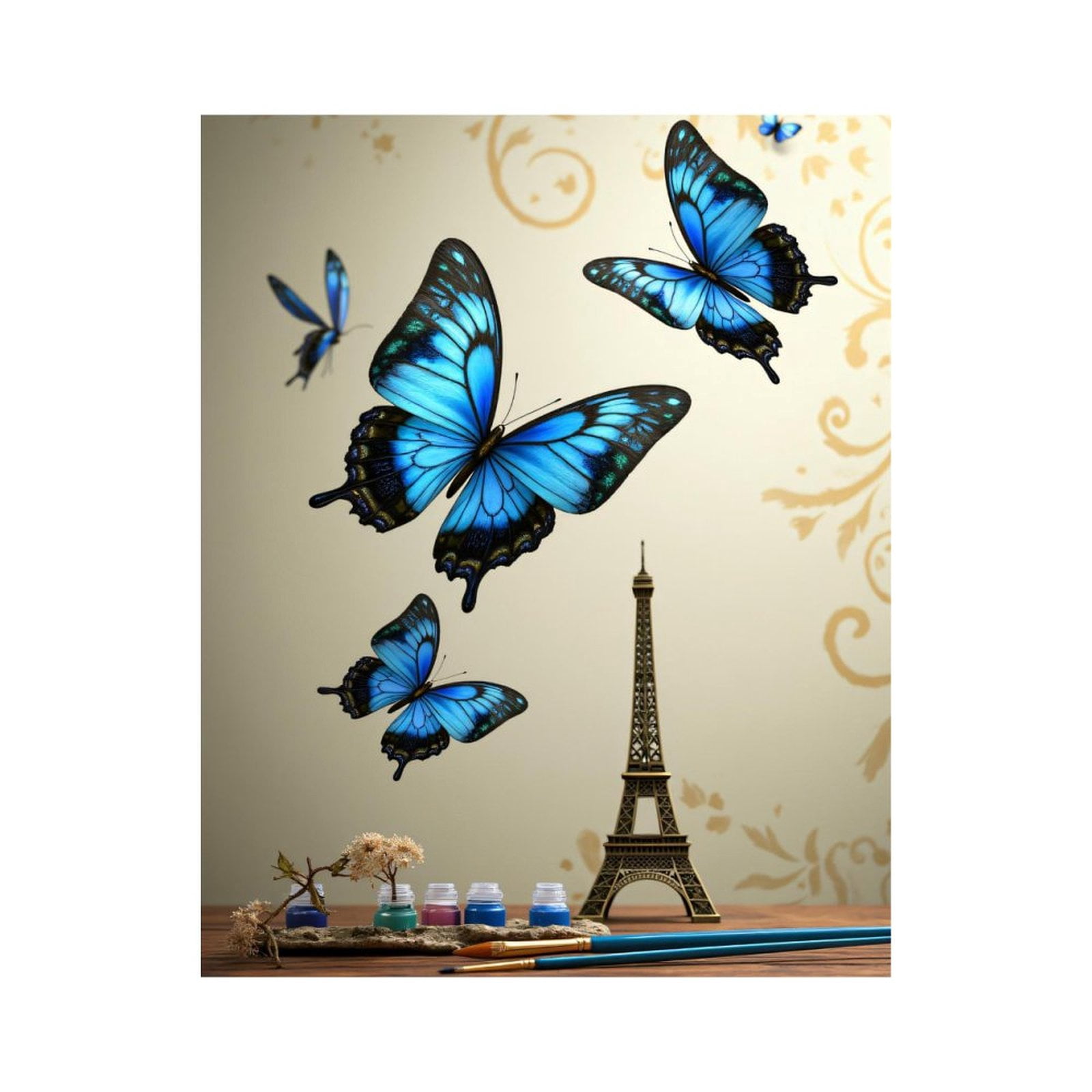 Paint By Numbers Kit for Adults Beginner - Blue Butterflies Art Tower Brushes DIY Canvas Painting Kits for Adults, Frameless Paint By Number for Adults for Home Wall Decor 16x20 Inch
