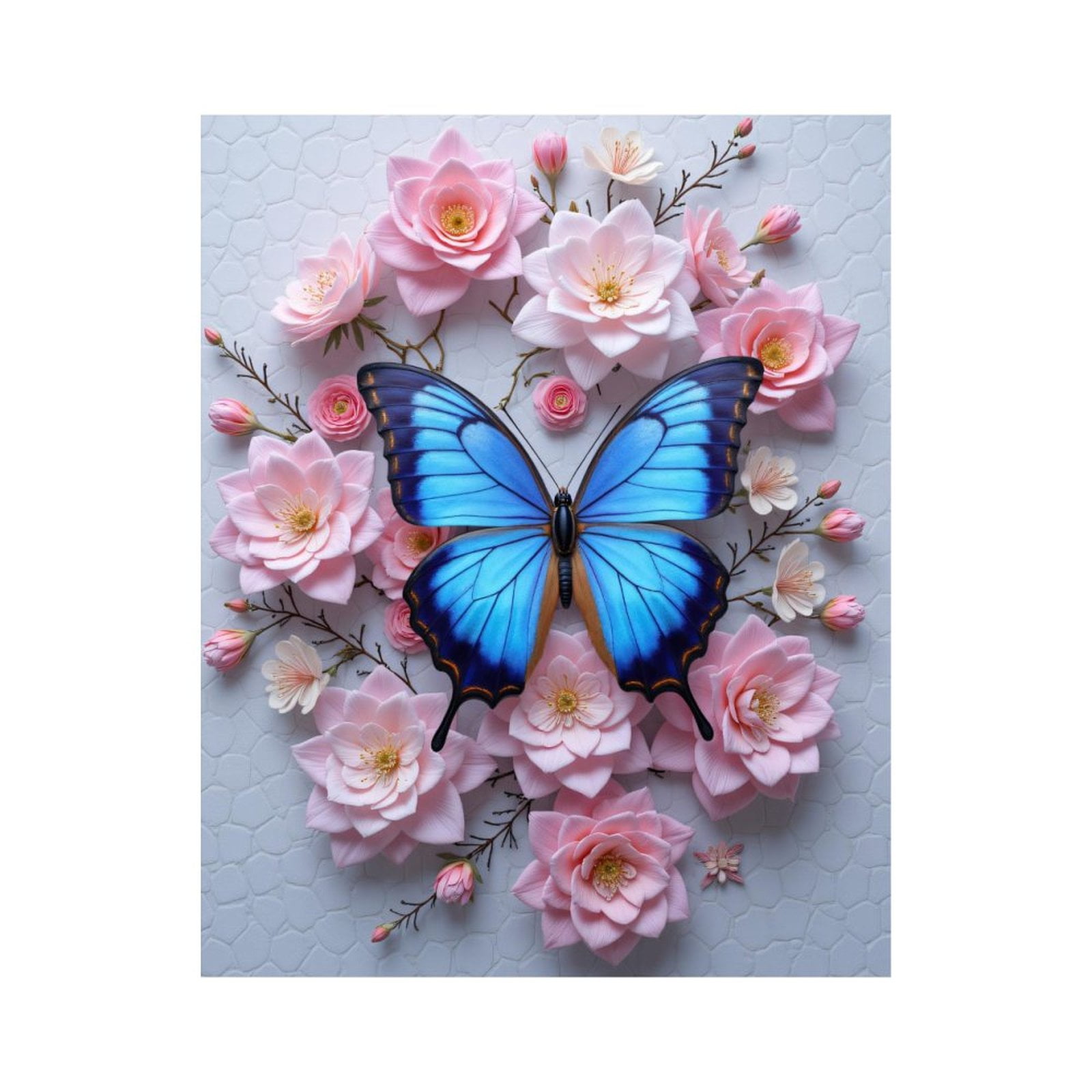 Paint By Numbers Kit for Adults Beginner - Blue Butterfly Pink Blossoms Art DIY Canvas Painting Kits for Adults, Frameless Paint By Number for Adults for Home Wall Decor 16x20 Inch