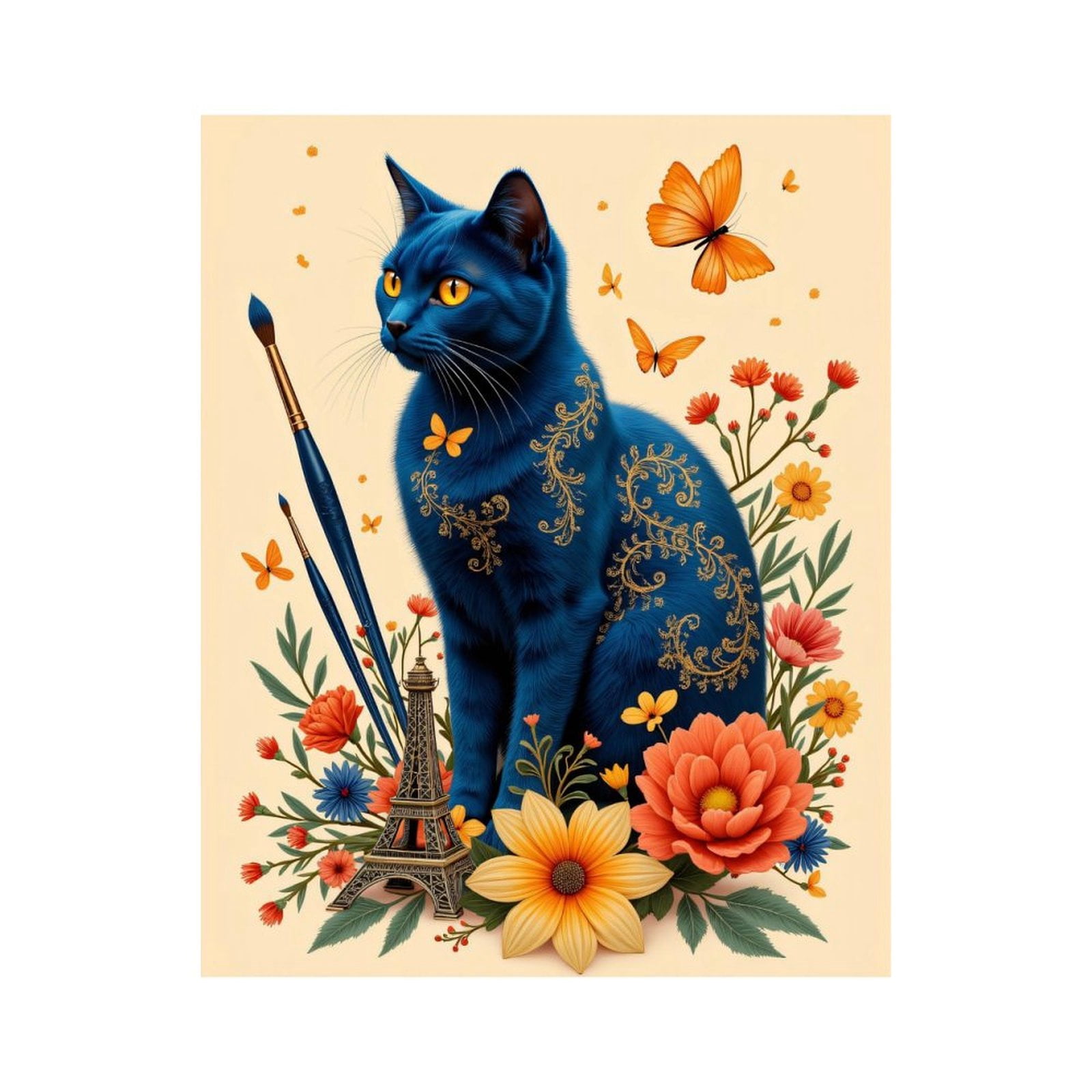 Paint By Numbers Kit for Adults Beginner - Blue Cat Art Flowers Painting Paris DIY Canvas Painting Kits for Adults, Frameless Paint By Number for Adults for Home Wall Decor 16x20 Inch
